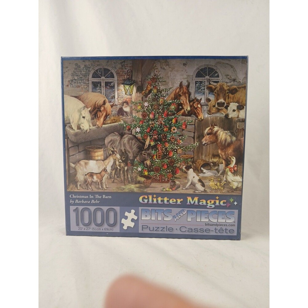 Bits and Pieces 1000 Piece Glitter Magic Puzzle-Christmas in the Barn-NEW/SEALED
